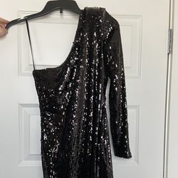 NWT One-shoulder One-sleeve Black Sequin Mini Dress