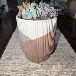 8-In Red Clay Gray Double Dip Planter Pot