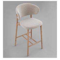 Counter Height Bar Stools, Curved Back Design, Fabric Upholstered, 25.6 inch Seat Height, Set of 4 Oak, 25.6 inch)