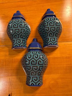 Johnathan Adler-New Set of 3 Ceramic Ginger Jars with Lids