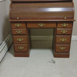 Vintage Maple Finish Roll Top Desk, 5 Drawer, Roll Works

