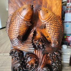 hand carved carps size 23.5 inches Hx15.5Wx6D