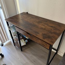 Modern Office Desk with Drawer & Shelf – Wood & Metal – Great Condition