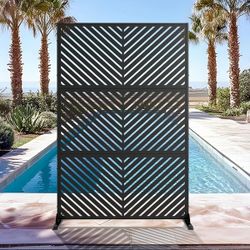 1-Piece 46.8 in. W x 71.37 in. H Black Parallel Line Galvanized Outdoor Privacy Screen Garden Screen Decorative Artpanel