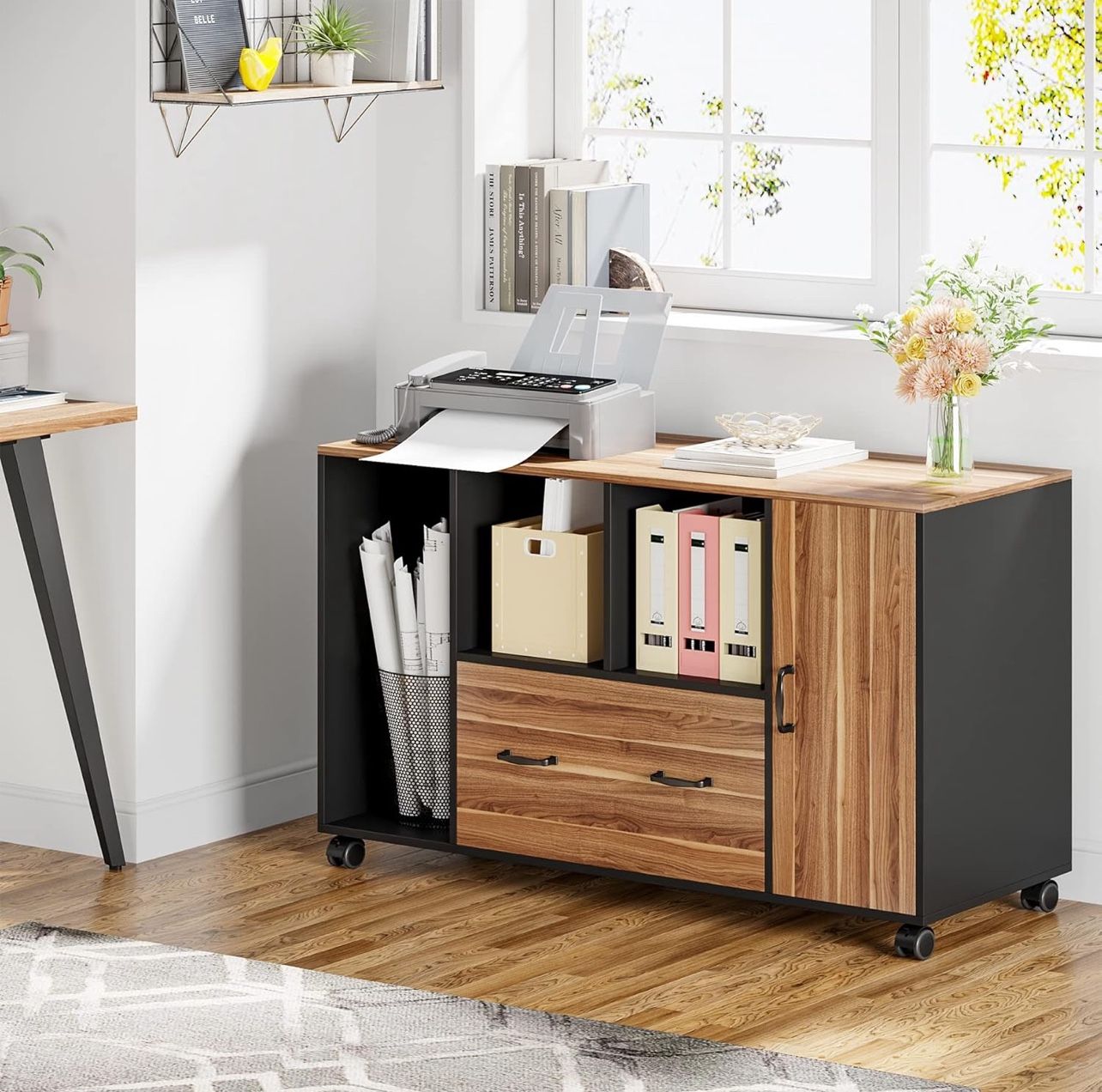 Mobile File Cabinet with Drawer and Door