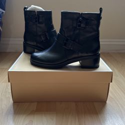 Michael Kors Gretchen Moto Ankle Bootie Black Leather Boots 