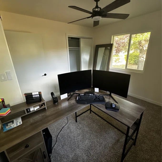 New Josphua L-Shaped Computer Desk with Power Outlet, Gray/Black