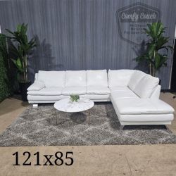 🛋️ White Italian Leather Sectional Sofa (Delivery Available!! )