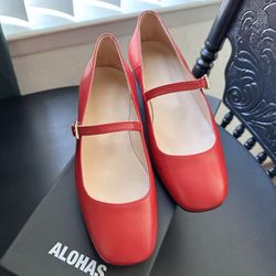 Alohas por do sol red leather mary jane ballet flats women’s 38 7.5 new nib