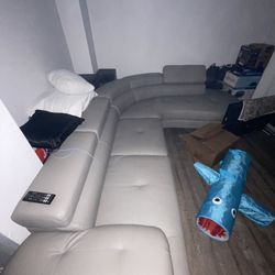 Grey Leather Couch With Lounger Sectional