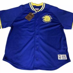 Mitchell Ness Golden State Warriors Blue Baseball Jersey Men’s XL & 2XL New $100