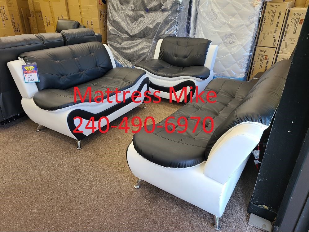 Special Offer Black White Faux Leather Sofa Loveseat Chair Special 
