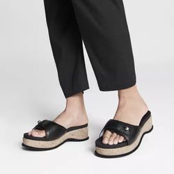 rag & bone Women’s Sommer Black Leather and Cork Low Heeled Platform Wedge Sandal (9)