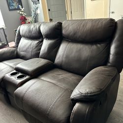 Modern Dark Brown Reclining Sofa Set – Comfortable & Stylish