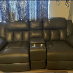 Leather Charcoal Grey Loveseat 