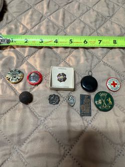 Vintage Estate Lot: 1920 Warren G Harding President Pin, Civil War Canister Shot Ball, IBEW AFL Union Dues Badge, Fraternal Gold Plated Pin Boxed, Rel