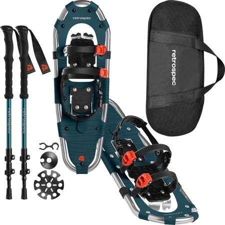 NEW 25" 200lb Retrospec Drifter Snowshoes & Trekking Poles Bundle with Adjustable Bindings - Lightweight Aluminum Snow Shoes for Women & Men - All Ter