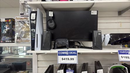 Ps5 with monitor, headphones & speakers