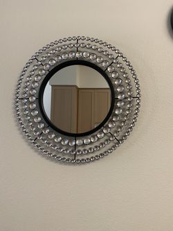 Modern Crystal Beaded Sunburst Round Wall Mirror