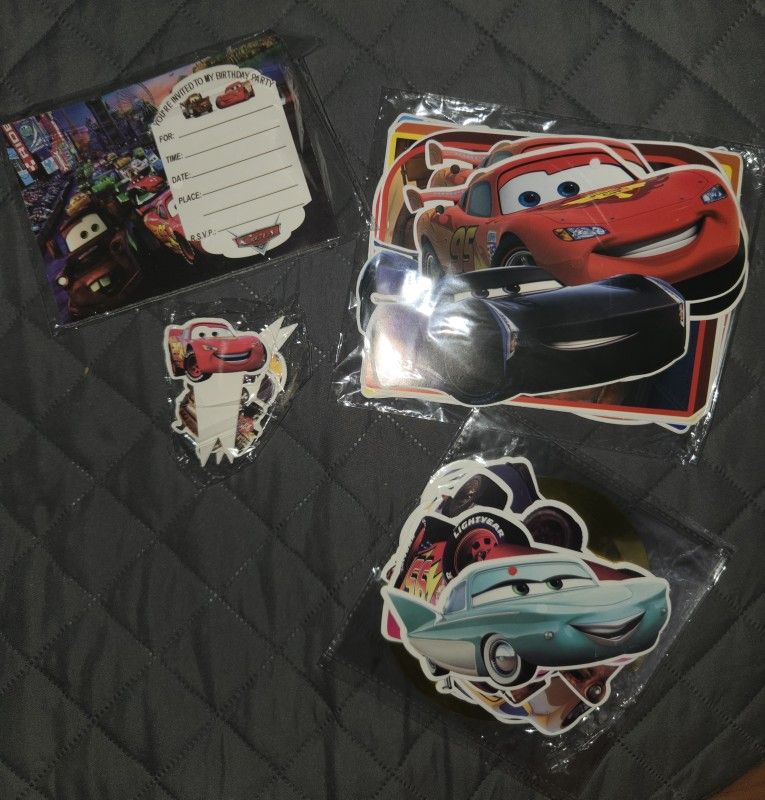 Disney Cars Party Decorations Supplies Invitations, cupcake topper, happy birthday banner,.swirl banner