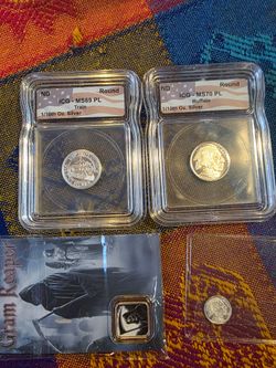 999 silver 2 are graded 1/10 oz one is a 2 1 grams  and a 1/10oz