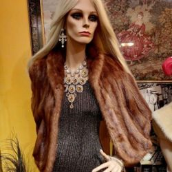 Retro Style Genuine Mink Fur Shawl Cape 
