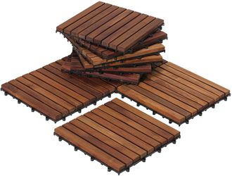 Set of 10 - Long 9 Slat Wood Oiled Finish Interlocking Flooring Tiles
