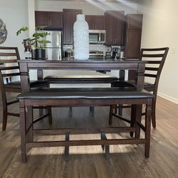 Dining Set 2 Bench 2 Chairs, Expandable Leaf For Sale