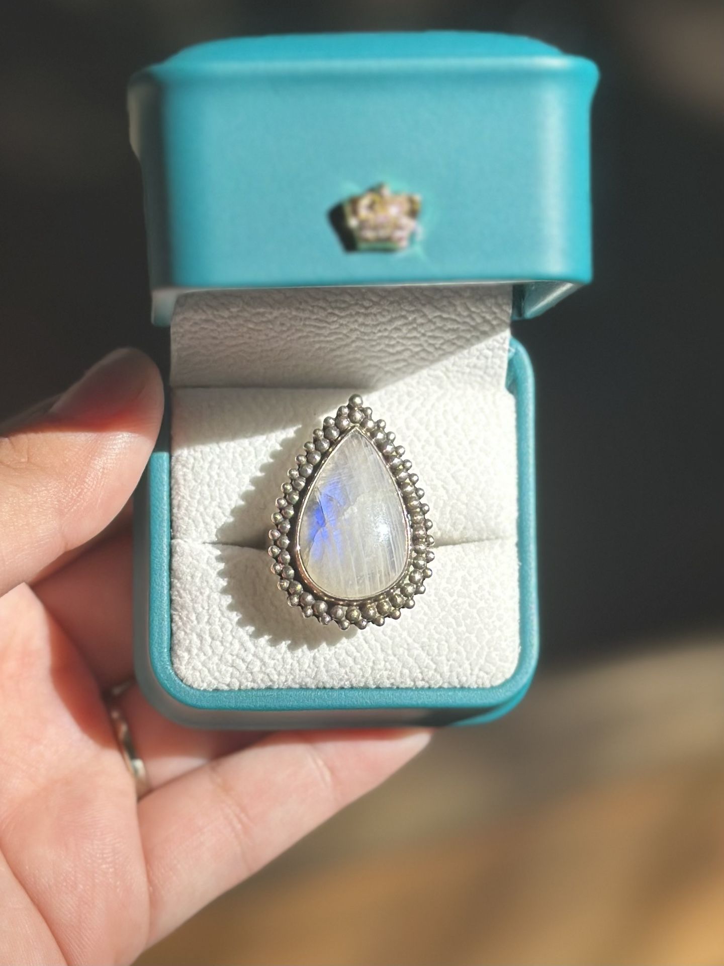 Genuine Moonstone on 925 sterling silver, size 8