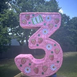 Number 3 Strawberry Theme Piñata 