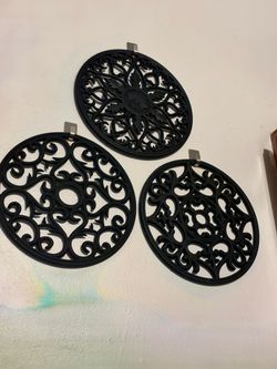 Set of 3 Black Decorative Trivets – Wall Art /Hot Pot Holders