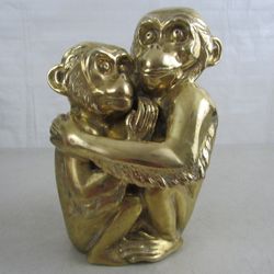 Large Brass Chimpanzee's Monkeys Statue 9 1/2" Tall-Made In Thailand

