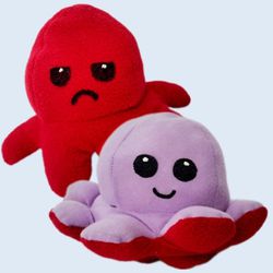 Octopus Plushie Reversible Happy/Mad Emotions Kids Soft Toy Red/Purple