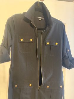 Sharagano Black Utility Dress with Gold Buttons