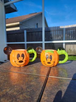 Disney Mickey & Minnie Mouse Halloween Pumpkin Jack O Lantern Coffee Mug Cup Set