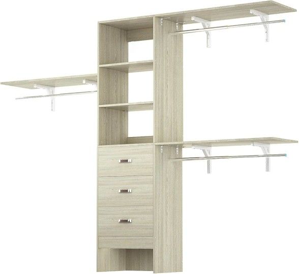 L24 8FT Closet System, 96'' Closet Organizer System with 3 Hanging Rods, Wall Mount Bedroom Wardrobe with 3 Drawers Walk-in Closet, Adjustable G