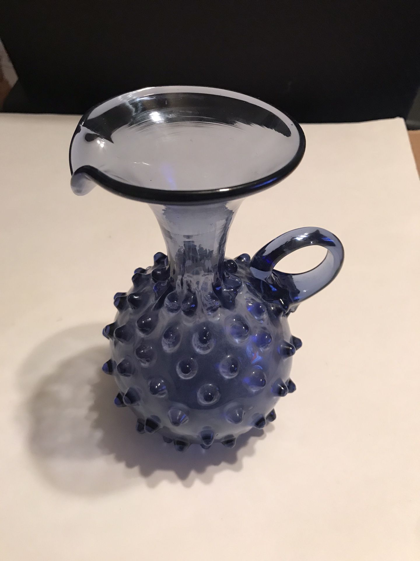 Vintage Fenton Cobalt Blue Hobnail Studded Glass Pitcher Jug 7” Tall