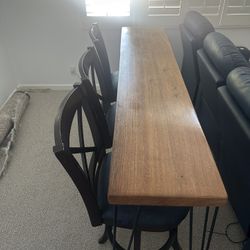 Counter-height wood table with 3 matching Chairs 