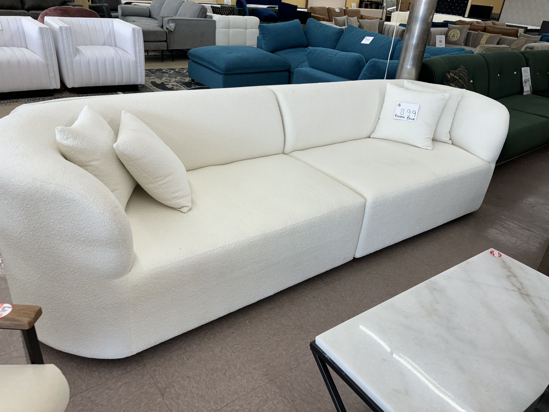Modern White Boucle Sectional Sofa Brand New