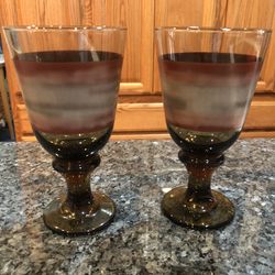 Vintage Lot Of 2 Libby Sango Nova Brown Water / Wine Glasses.  Never Used  