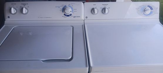 White GE Washer and Electric Dryer Set.
