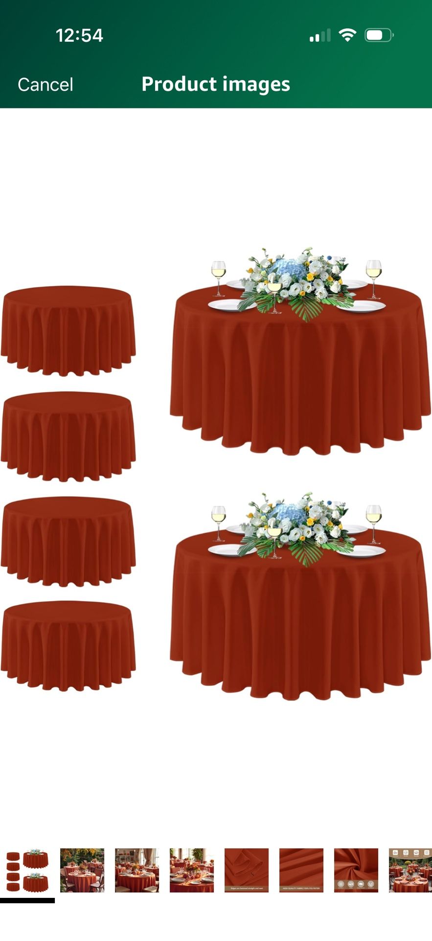 Thanksgiving Round Tablecloth 106 Inch Diameter, 6 Pack Rust Circle Polyester Fabric Fall Table Cloth for Holiday Party Reception, Washable Bur