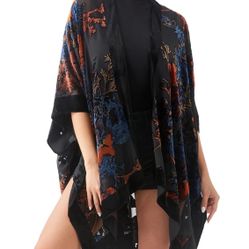 Burnout Velvet Kimono Long Cardigan Cover Up