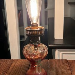 Vintage reconditioned farmhouse cranberry red small table lamp