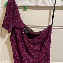 Purple Sequin Lace One Shoulder Dress