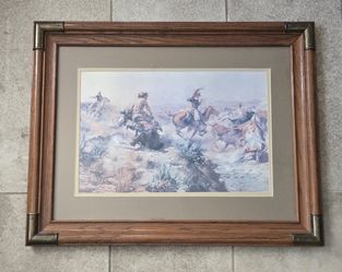 Vintage Jerked Down by Charles Marion Russell Framed Art Print Cowboy Western 22x28"