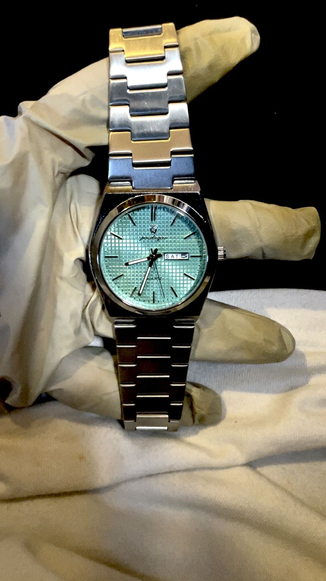 PRX style mint turquoise checkered dial