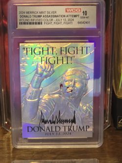 2024 Donald Trump Merrick Mint Silver Assassination Attempt trading card. Serial number #02373