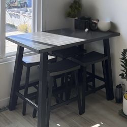 Black Bar-Height Dining Table Set with 4 Stools