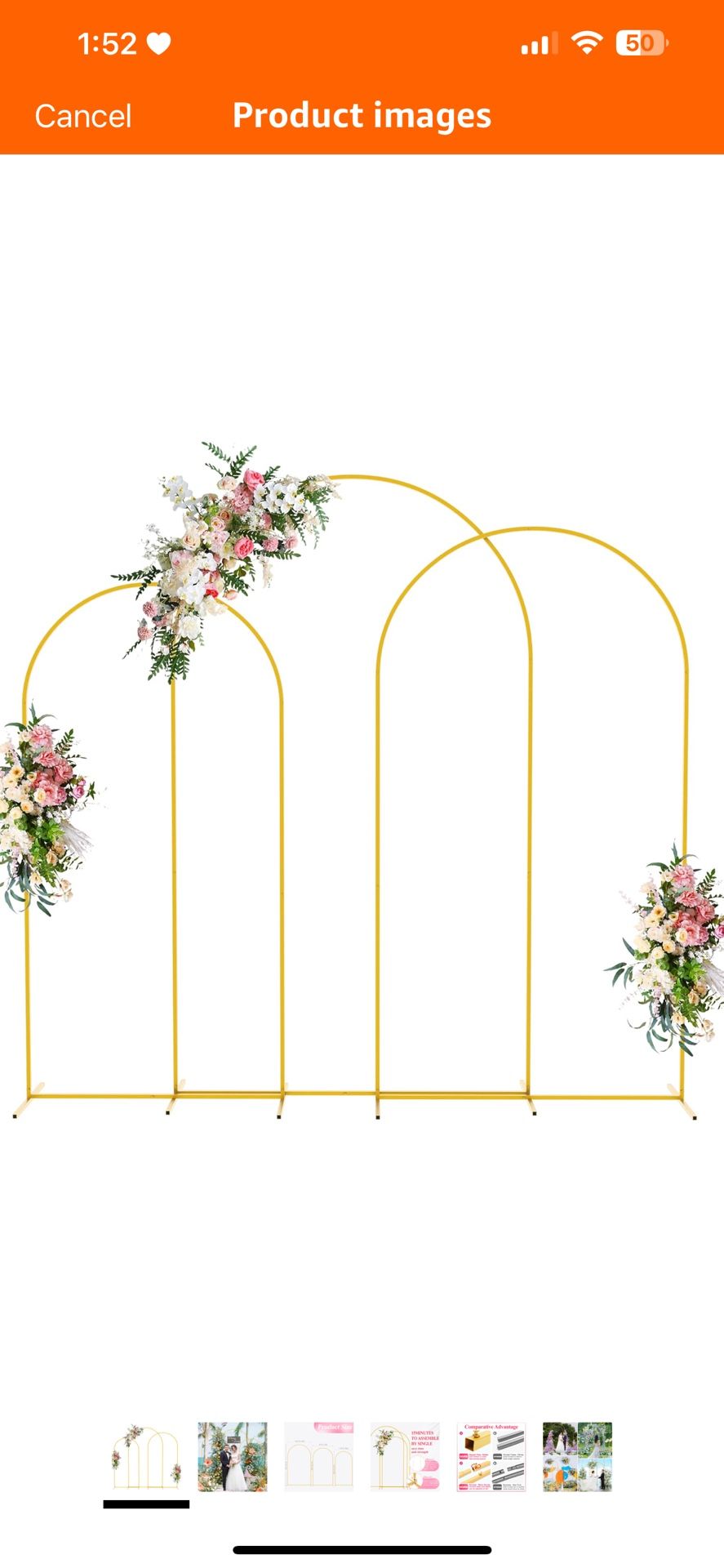 Wedding Arch Backdrop Stand 8FT, 7.2FT, 6.6FT Set of 3 Gold Metal Arch Backdrop Stand for Wedding Ceremony Baby Shower Birthday Party Garden Floral Ba